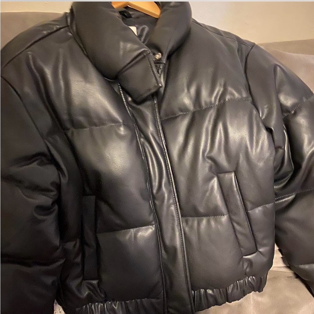 Abercrombie & Fitch Leather Black Puffer Jacket